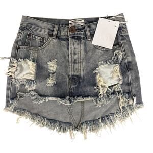 NEW NWT One Teaspoon Free People Sz 26/2 Mini Skirt Blue Distressed Junk Yard